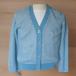 G by Giuliana Cardigan Wms XS Blue Bee Button Textured Knit Cottagecore Sweater